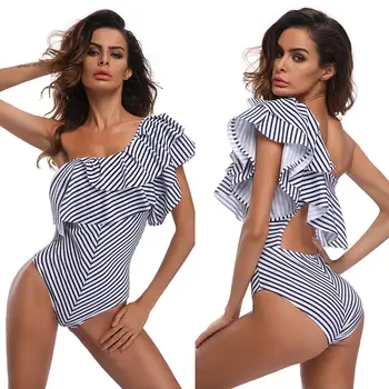 

Ruffles Style One Piece Swimsuit For Women Sexy One Shoulder Swimwear Women Bathing Suit 2020 Summer Beachwear Swim Outfits
