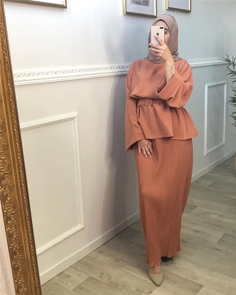 Conjunto de dos piezas de Abaya musulmán para mujer, elegante, Blackout islámico, largo, elástico, Abayas de oración, F2798