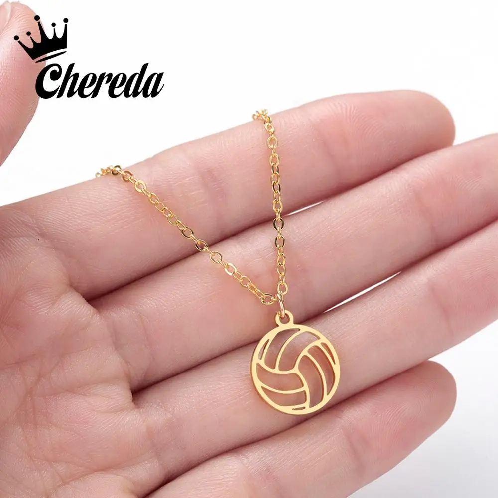

Chereda Creative Volleyball Chain Pendant Sports Fan Women Men Delicate Necklaces Hollow Necklaces Statement Friend Gift