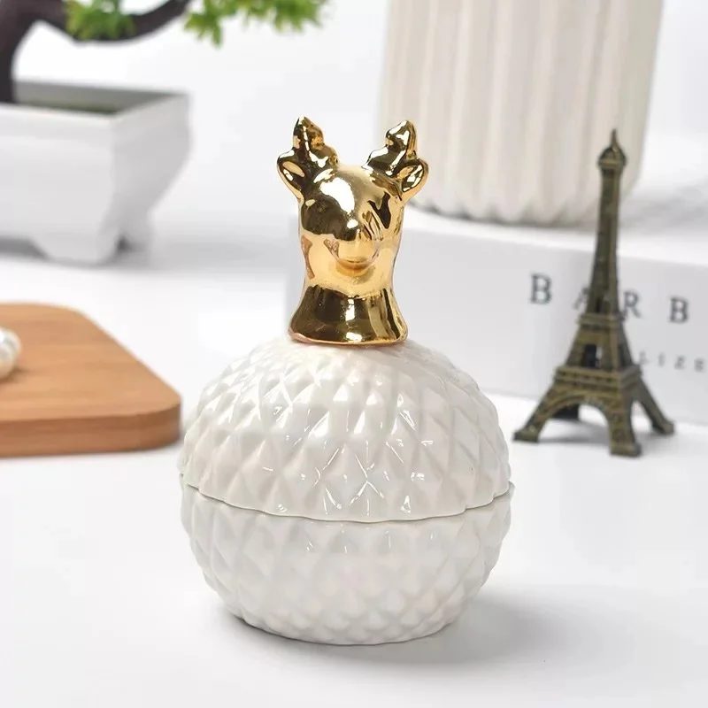 Gold Mini Deer head Керамический Рождественский подарок свадебное оформление коробки упаковка для конфет коробка свадебные dragees для мероприятий и вечеринок хранения ювелирных изделий - Цвет: Gold Mini Deer head