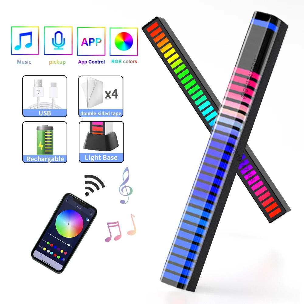 New RGB Lamp 3D LED Strip Light Music Sound Control Pickup Rhythm Backlight Novelty Lamp For Bar Car Atmosphere Lamp Audio Decor