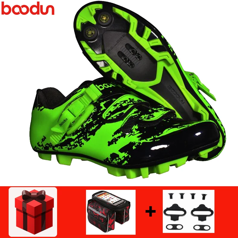 green add gift BOODUN велосипедная обувь мужские кроссовки sapatilha ciclismo mtb дышащая профессиональная самоблокирующаяся велосипедная Нескользящая гоночная обувь - Цвет: green add gift
