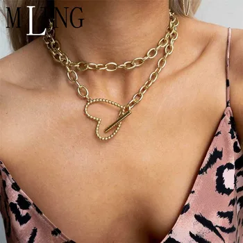 

MLING Vintage Multi-layer Gold Rose Gold Choker Necklace Fashion Heart Pendant Necklace For Women