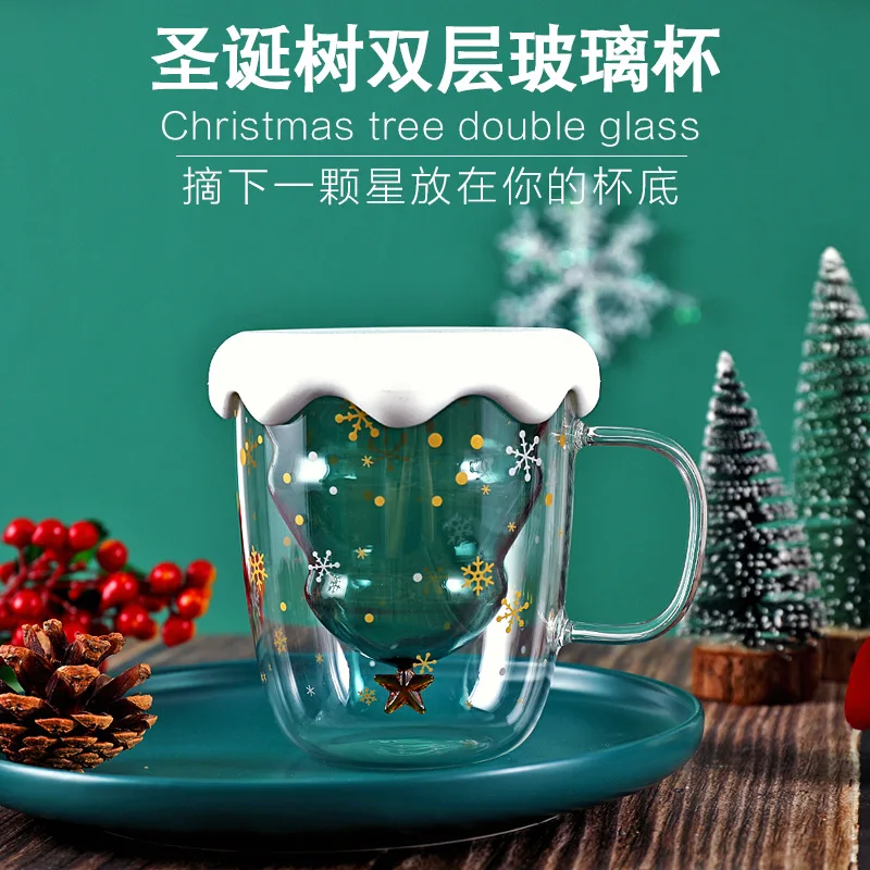 A Pyrex Star Wish Cup креативная бутылка для воды Рождественская елка чашка двойная крышка офисная Марка кофейная чашка пара Студенческая Подарочная чашка - Цвет: A