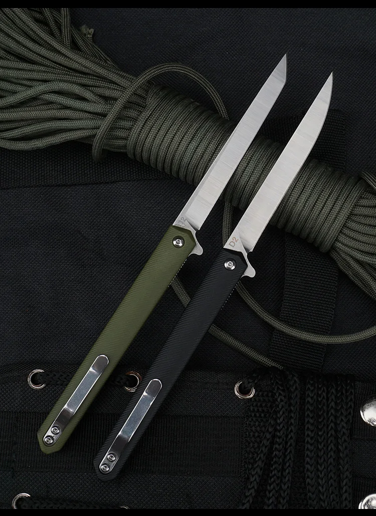 OLITANS Folding Pen Knife D2 Tanto Blade Pocket Knife G10 Handle