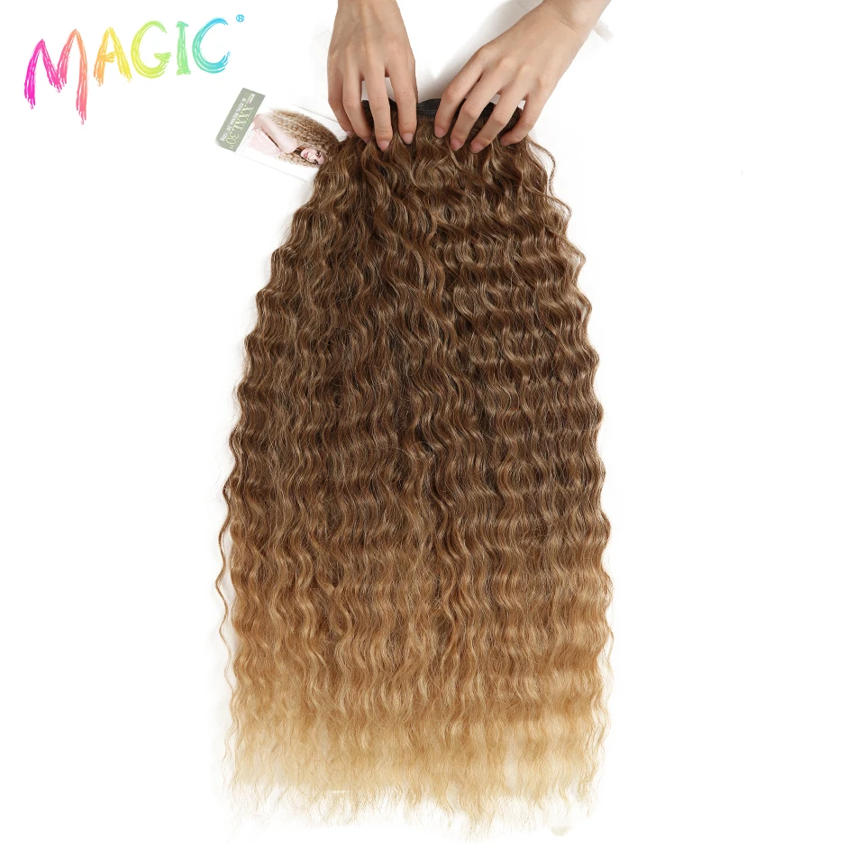 MAGIC Deep Curly Synthetic Hair Weave Deep Wave Hair Bundles 28"30"32"Inches Ombre Color Two Tone Curly Extension 120g