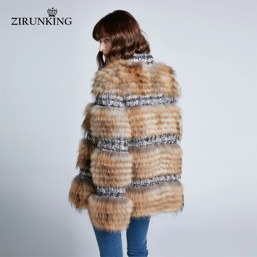 ZIRUNKING женское модное пальто из натурального меха енота женская теплая зимняя