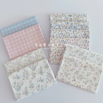 

50cmx160cm Printing White Floral Twill Cotton Fabric DIY Children's Wear Cloth Make Bedding Quilt Decoration Home 180g/m