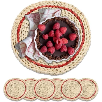 

Woven Placemat Natural Corn Skin Handmade Rattan-Red ,Heat-Resistant, Heat-Insulation and Anti-Skid,for Placemats