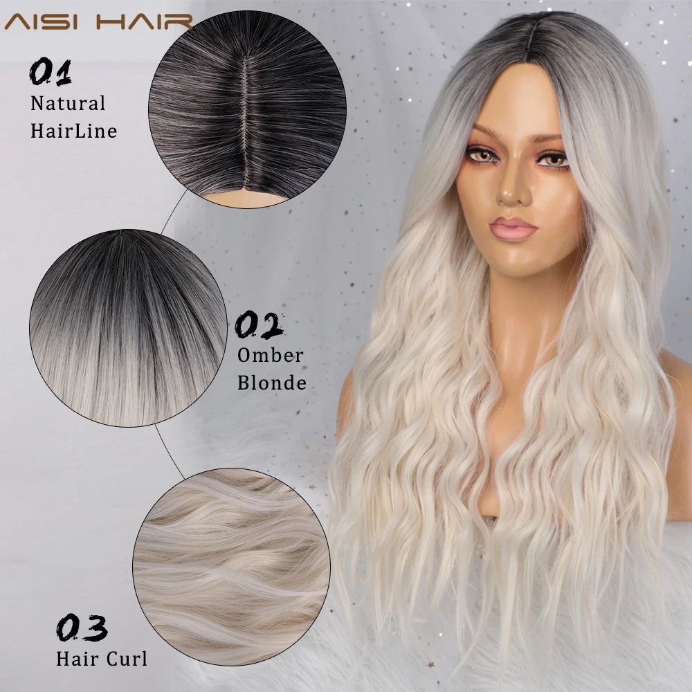 AISI HAIR длинные волнистые волосы Омбре белый парик серый/фиолетовый/красный