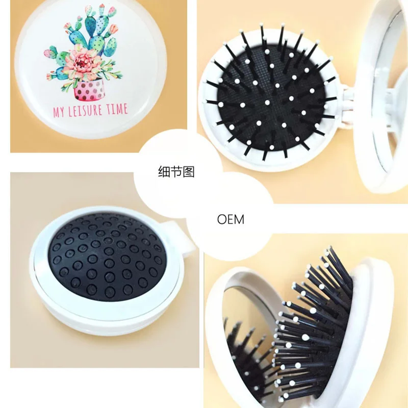 Flamingo Travel New Arrival Folding Comb Mirror Hair Brushes Airbag Massage Foldable Pocket Mini Round Easy-take Comb Hair Brush