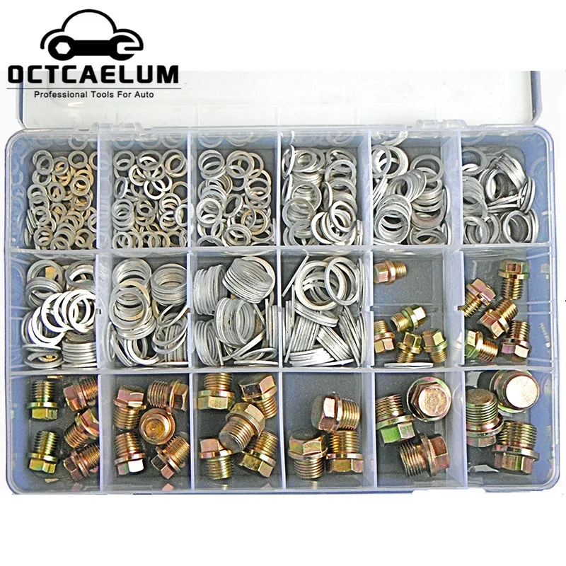 534PCS Auto Gearbox Sump Oil Drain Plug Screws Aluminum O Ring Tool M10