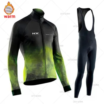 

Cycling Clothing NW Winter Cycling Jersey Pro Team Ropa Ciclismo Hombre Fleece Cycling Set MTB Northwave Cycling Bib Pants Set