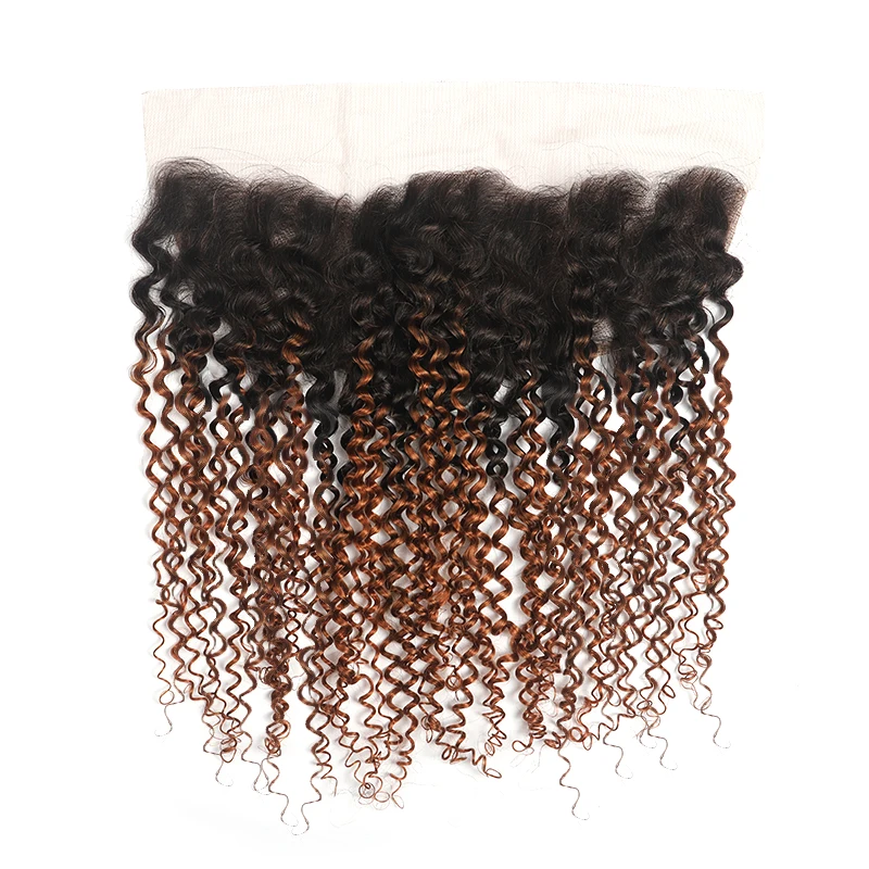 Бразильские коричневые кудрявые пряди волос с фронтальной 13x4 KEMY Hair T1B/30 натуральные кудрявые пучки волос с закрытием не Реми волос