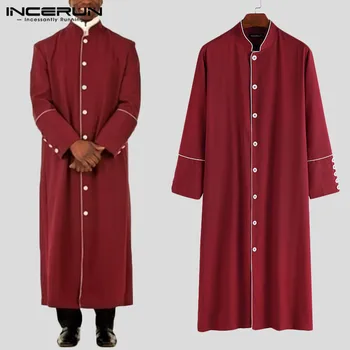 

Mens Casual Loose Jacket Mans Long Coat Single Breasted Solid Color Overcoat Fashion Stand Collar Woolen Coat S-5XL INCERUN