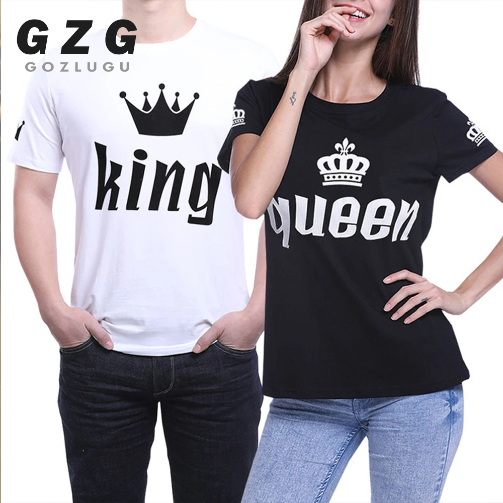 Футболка для влюбленных King Queen Императорская Женская одежда пар Новинка лета 2019