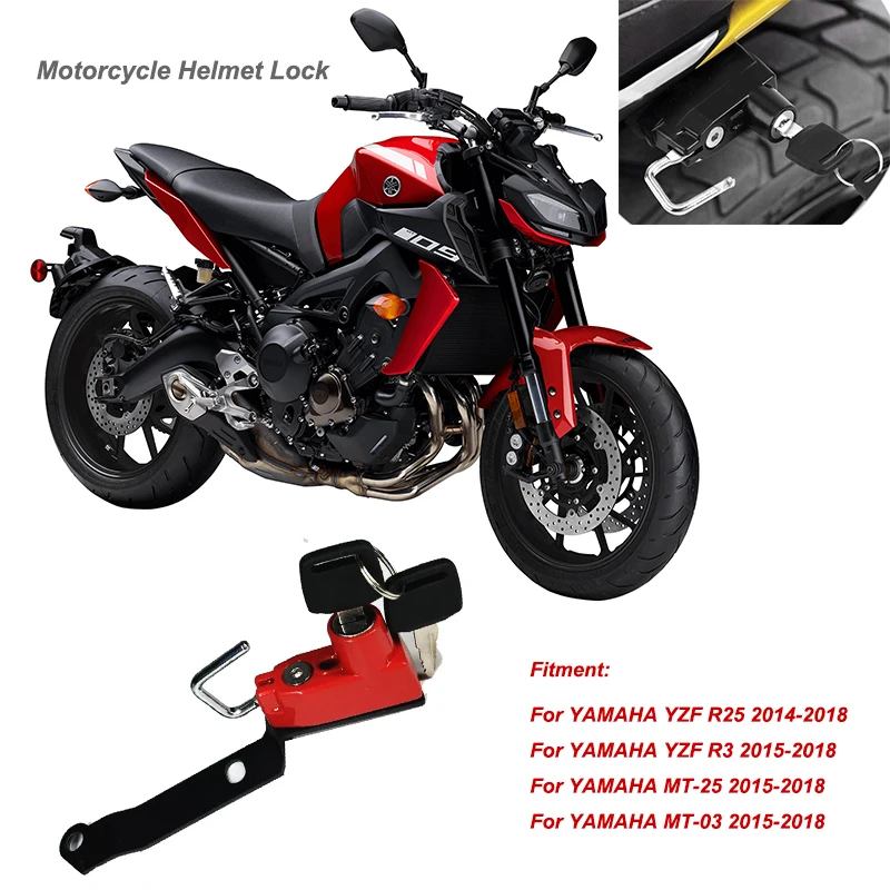 

R3 Motorcycle Helmet Lock Mount Hook Side Anti-theft Security Alloy with 2 Keys Fits For Yamaha MT-25 MT-03 YZF R25/R3 2015-2018