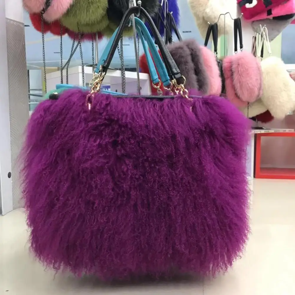 sheep fur Монгольская сумка из овечьей шерсти, Сумки из натуральной овечьей шерсти - Цвет: sheep fur