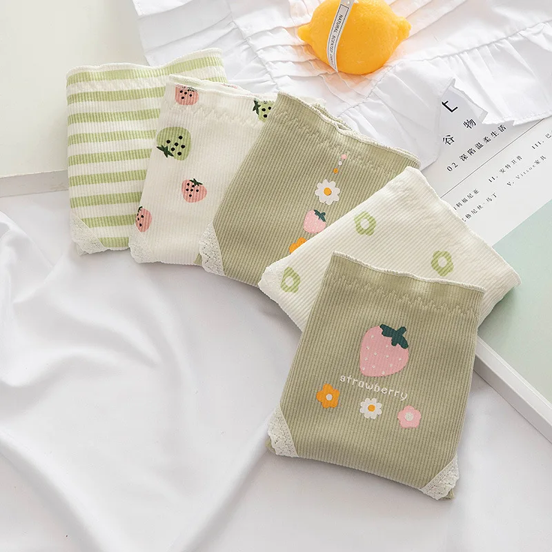 

Fashion Green Panties Ruffles Soft Cotton Girl Underwear Top Quality Printed Briefs Sweet Princess Girl Cozy Frilled Underwear