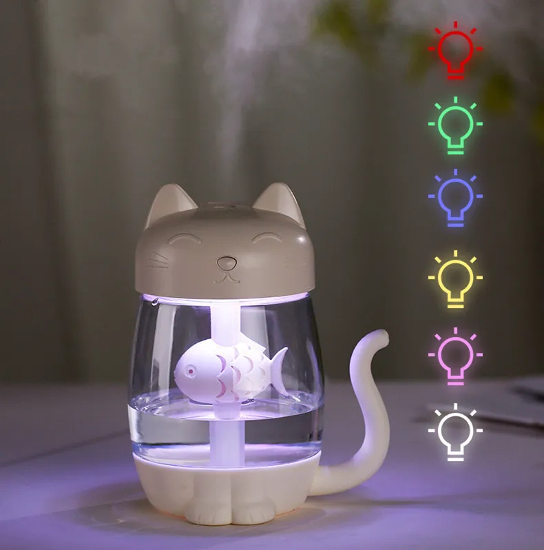 

3 in 1 350ML Mini Humidifier USB Cat Air Humidifier Ultrasonic Cool-Mist Adorable for Home Office With LED Light Mini USB Fan