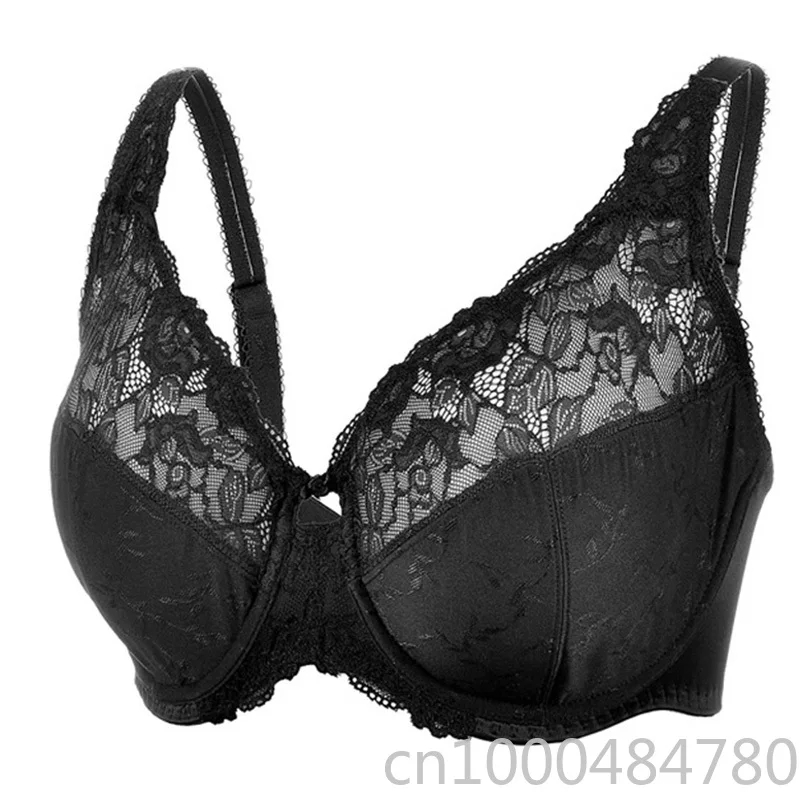 34-44 DD DDD E F G H женский кружевной прозрачный полный охват размера плюс без подкладки жаккардовый не мягкий бюстгальтер на косточках минимайзер