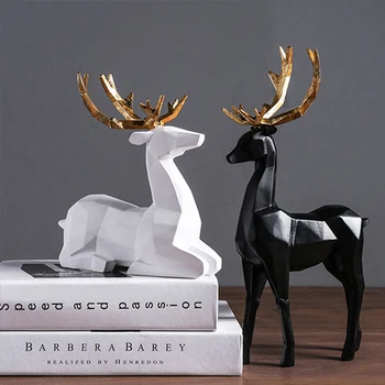 

Nordic White Black Resin Deer Statues Home Decor Geometric Abstract Deer Figure Decorative Sculpture Modern Art for Decoration
