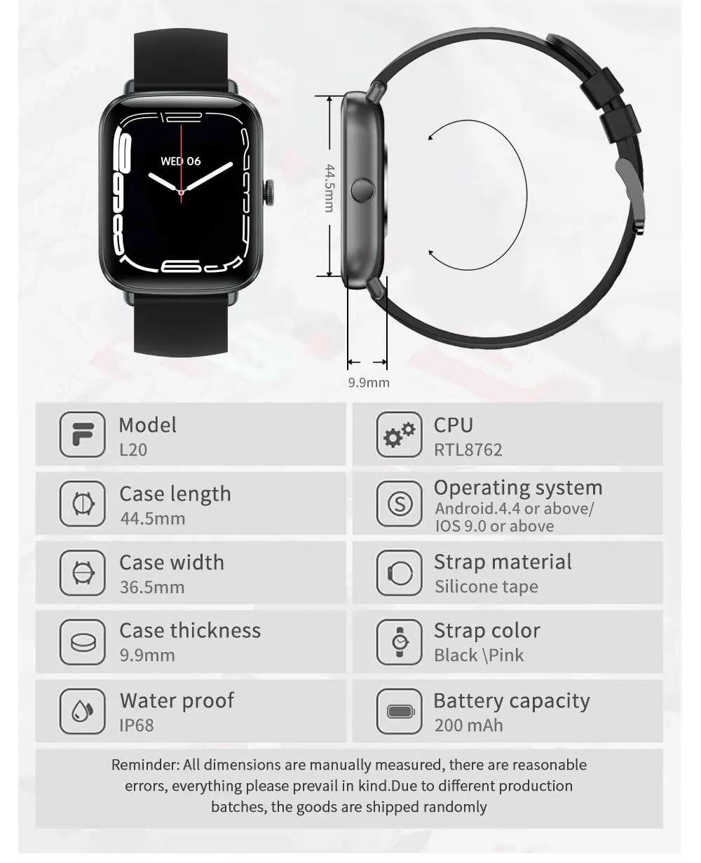 2022 New 1.69 Inch Smart Watch Women Heart Rate Monitor IP67 Waterproof Men Smartwatch Fitness Tracker For Huawei iPhone Plus