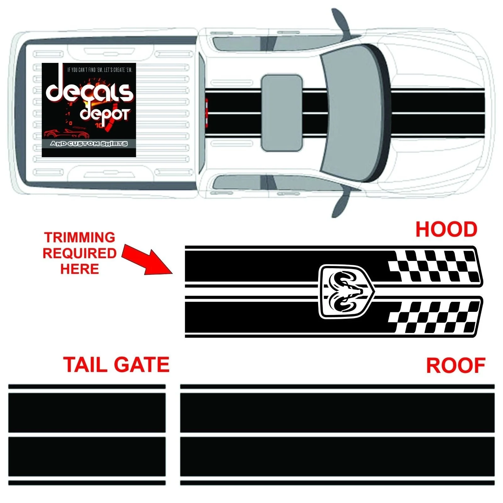 

For 1Set Vinyl Decal Dual Rally Stripes DODGE Ram 1500, 2500HD, 3500HD Complete Set 3Pc