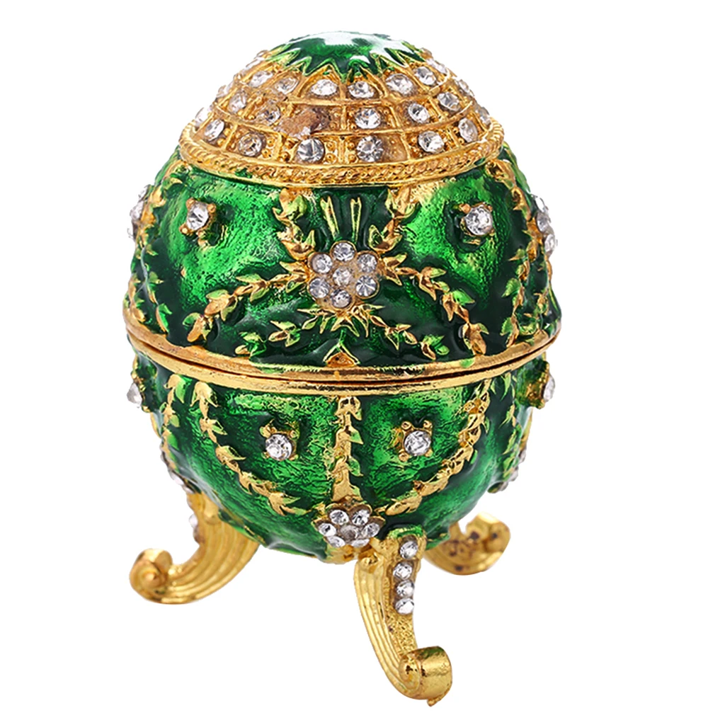 Faberge Russian Egg Vintage Easter Trinket Rhinestone Jewellery Box Legs Decor