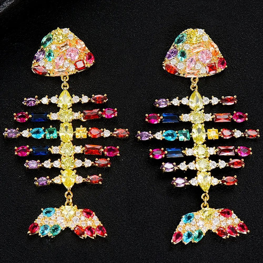 GODKI, трендовые Разноцветные серьги-подвески большого размера в виде рыбьей кости для женщин, модные геометрические круглые серьги, циркониевый крест, серьги, ювелирные изделия