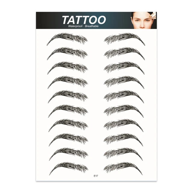 Black Water-based Hair-liked Authentic Eyebrow Tattoo Sticker Waterproof Cosmetics Long Lasting Makeup False Eyebrows Stickers E17