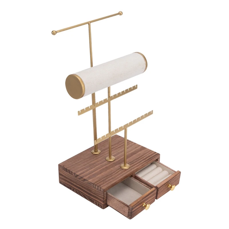 Jewelry Tree Stand Organizer 4 Tier Metal Jewelry Holder Stand with Wood Storage Box Display for