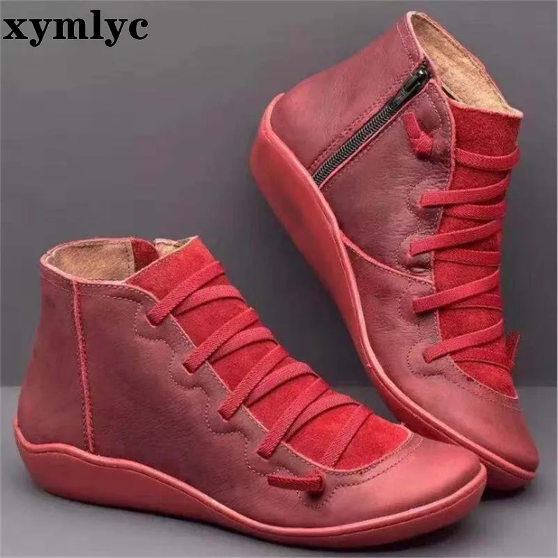 

Lucyever Women PU Leather Ankle Boots Autumn Winter Cross Strappy Vintage Women Cowboy Shoes Woman Retro Work Botas Mujer