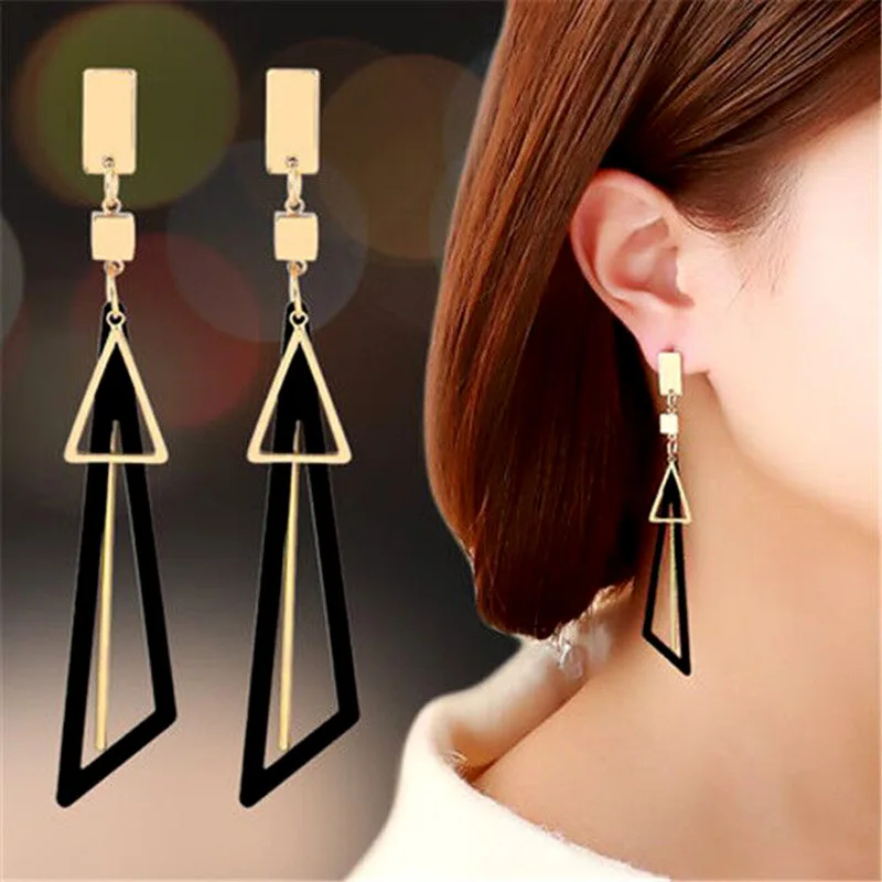 

Korean version of jewelry temperament size hollow triangle tassel earrings Earings Fashion Jewelry 2019