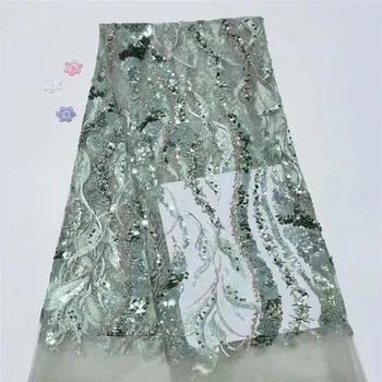 

Madison New French Nigerian Sequins Net Lace,African Tulle Mesh Sequence Lace Fabric High Quality For Wedding Dress 5yards/Lot