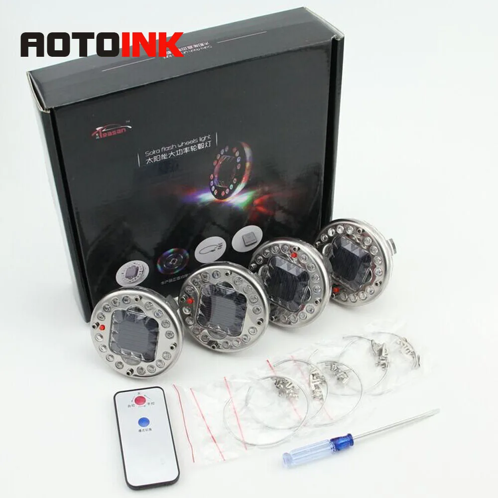 

AOTOINK 4Pcs Solar Energy Flash Wheel Tire 12 LED RGB Car Wheel Light Decor Car Styling