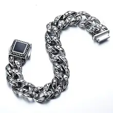 Панк Цветок розы в стиле ретро браслет байкера для человека черный камень нержавеющая сталь мужские панцирные кубинские цепи браслеты 15 мм Ювелирные изделия 18-22 см
