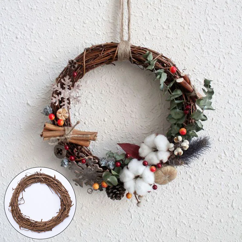 

5 Size Advent Wreath Handmade Natural Rattan Wreath Pendant Garland Home Party Flower Wreath Christmas Tree Door Decoration