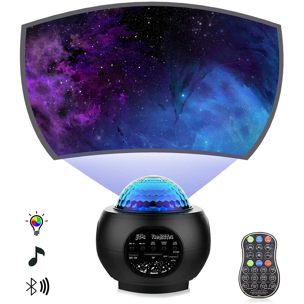 Inteligentna dioda LED przestrzeń niebo gwiaździsta ruchoma fala oceaniczna lampa z pilotem, głośniczek Bluetooth dla dzieci, projektor gwiazda, lampka nocna