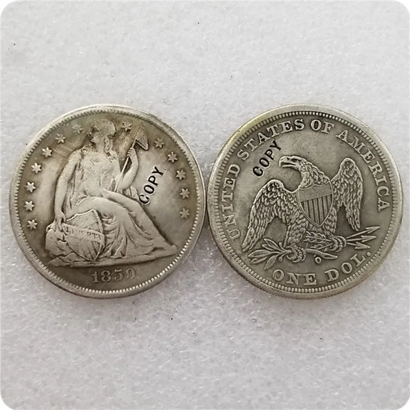 1859-0 Античное серебро США 1840-186" сидящий Liberty" 1 доллар без девиз копии монет медаль-Реплика коллекционные монеты - Цвет: 1859-0