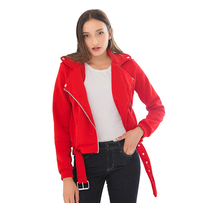 

Plus Size Coat with Sashes Women Clouthes Female Bomber Short Coat Women Winter Zipper Turn-down Collar Solid Casual Coat Full