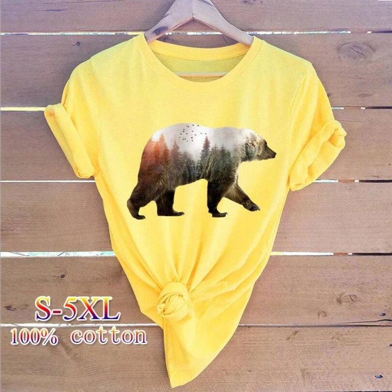 Women-Polar-bear-Print-T-shirt-2019-Womens-Letter-Top-Summer-Short-sleeve-Shirt-Fashion-Tshirt