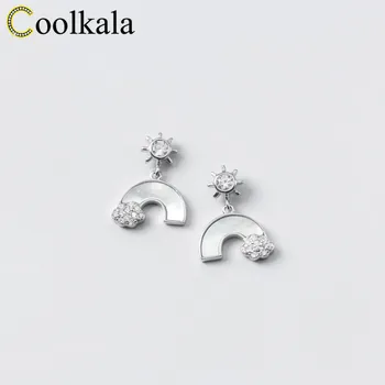 

Coolkala silver Mori personalized shell Rainbow for girls sweet diamond-encrusted Sun earrings