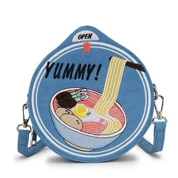 

Embroidered Lamian Noodles Pattern Round Shape Faux Suede Women's Shoulder Bag Tote Crossbody Purses and Handbags Female Pouch