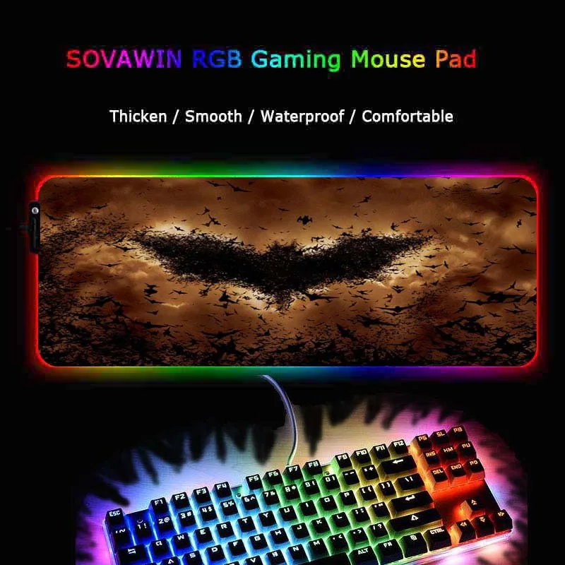 Yuzuoan XL большой коврик для мыши с логотипом Бэтмена RGB Esports игровой плеер компьютерная клавиатура Коврик цветной светильник Нескользящий Резиновый светодиодный Настольный коврик