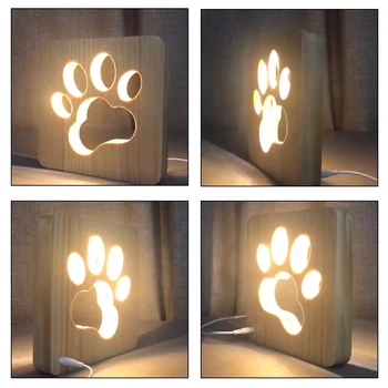 

LED USB Wooden Night Light Dog Paw Hollow Lamp Children Room Decoration Warm Light Table Lamp For Kids Gift