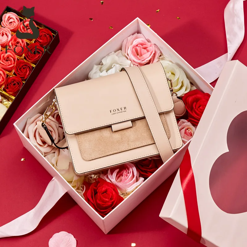 FOXER Women's Split Leather Crossbody Shoulder Bag 2020 Fashion Small Lady Flap Purse Female Bag Valentine Present Gift for Girl