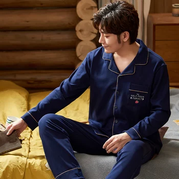 

Men and Women Long Sleeves Pajamas Plaid Leisure Long Shirt Nightwear Cotton Plus Size Sleep Set Matching Male Pyjamas