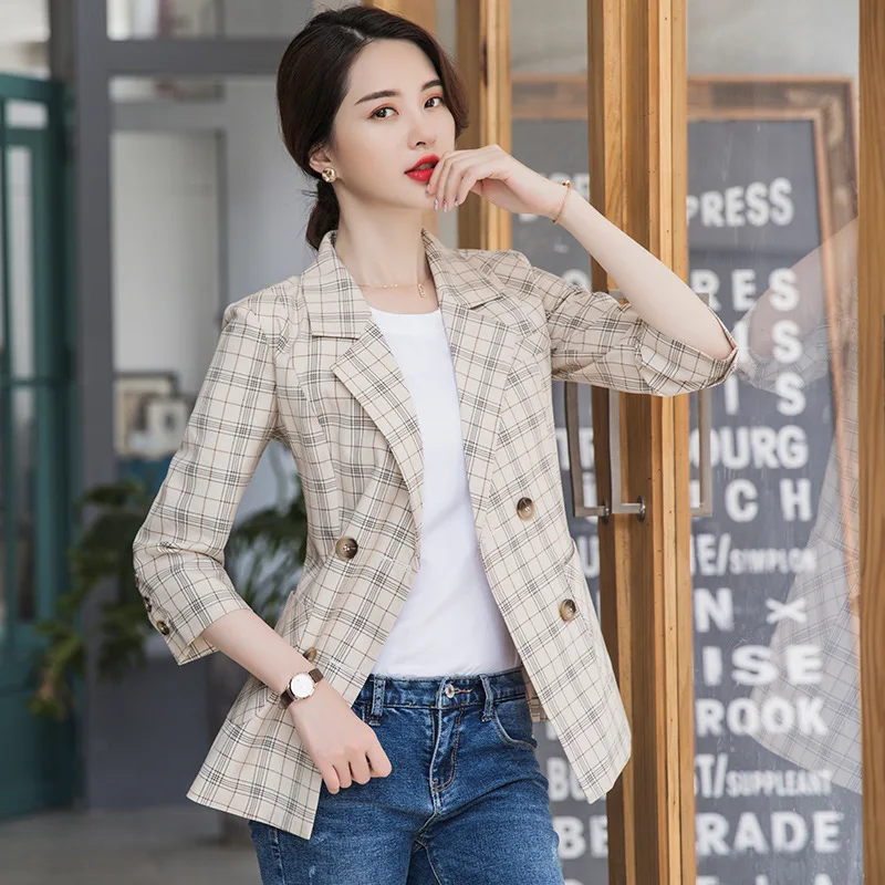 

2019 Spring And Summer New Style Fashion Elegant Plaid CHIC Small Suit British-Style Casual Medium-length Coat Women's Work Clot