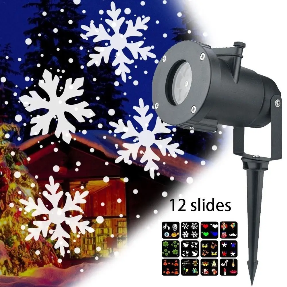 

New 12 Pattern Outdoor Waterproof LED Snowflake Projector Lamp Spotlight Birthday Christmas Holiday Wedding Projector Light